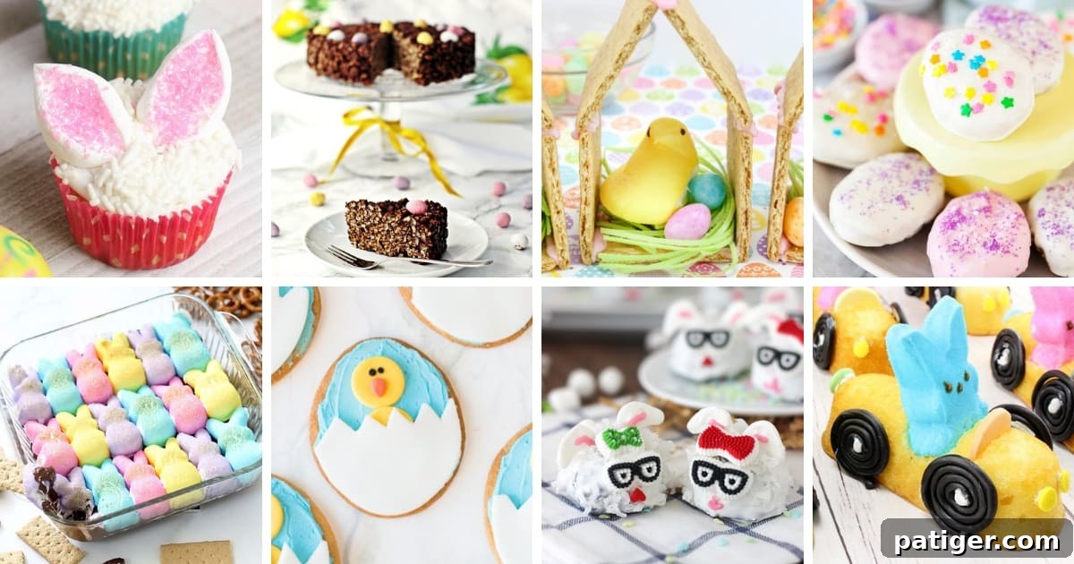 Easy Easter desserts including cute peeps treats, Easter cupcakes, cookies, and more.
