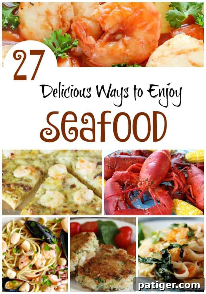 Ocean's Bounty: Exquisite Seafood Recipes 2 A vibrant collage of delicious seafood dishes, showcasing shrimp, lobster, and various fish preparations, enticing viewers to explore the recipes.