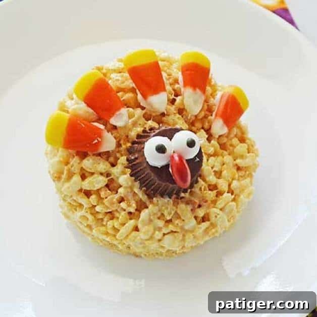 These easy-to-make, no bake, Turkey Rice Krispie Treats are sure to be the hit of the dessert table this Thanksgiving - especially with the kids!