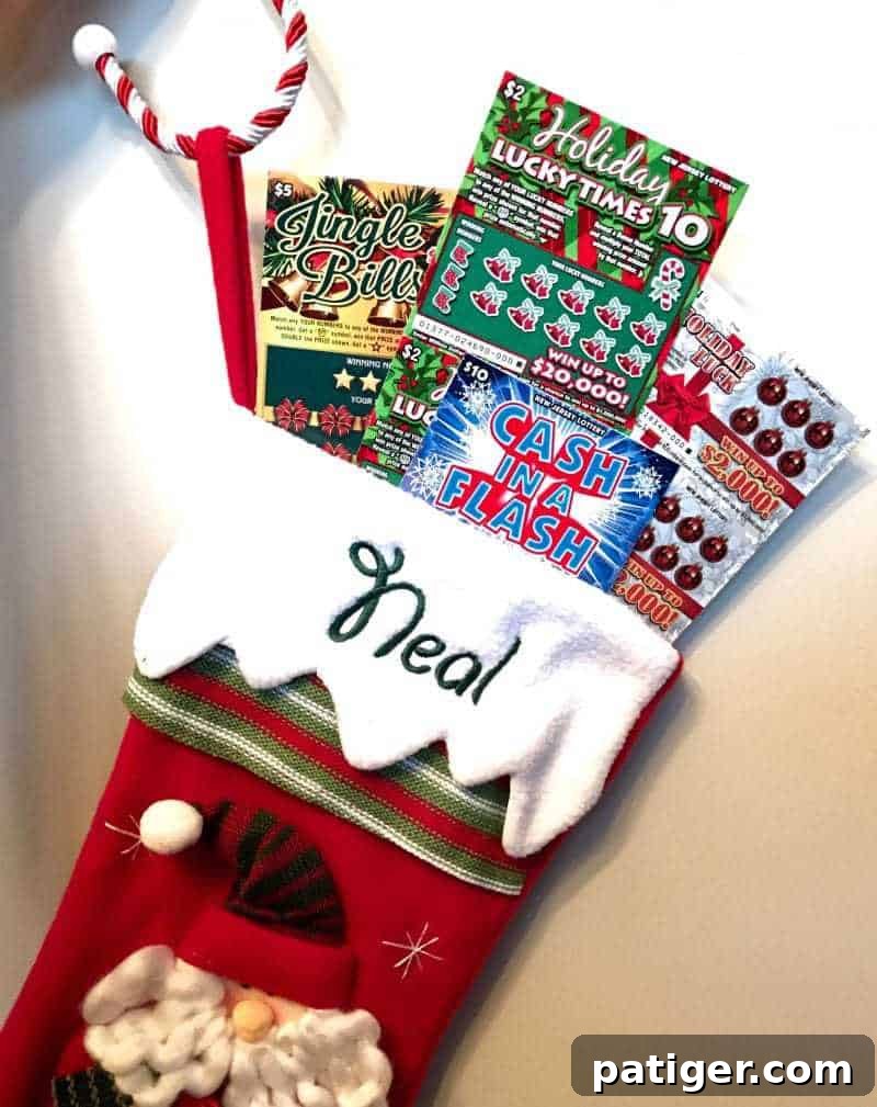 7 Creative Ways to Present Lottery Tickets 6 Lottery Tickets sticking out of stocking.