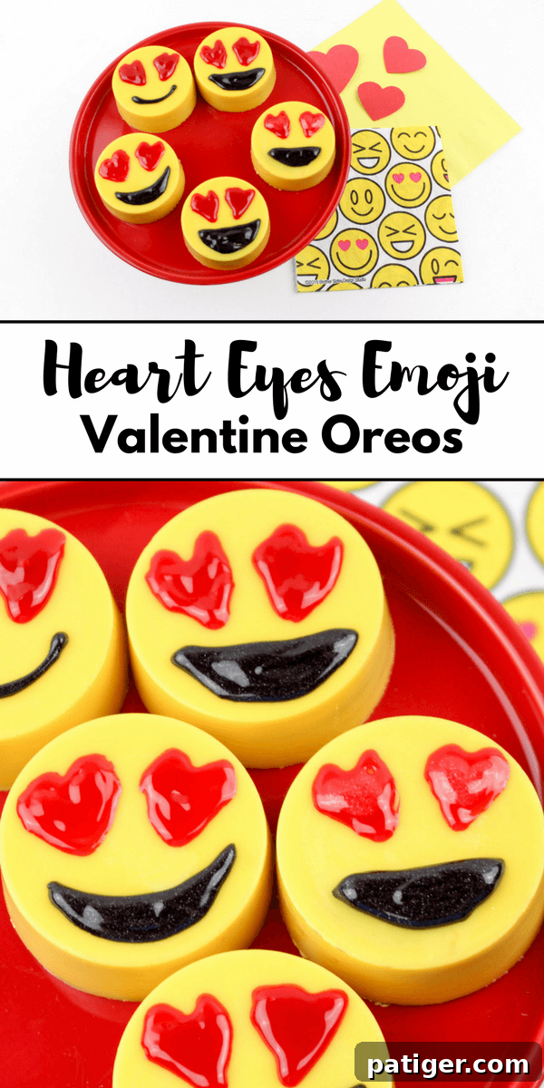 Beautifully finished Heart Eyes Emoji Valentine Oreos.