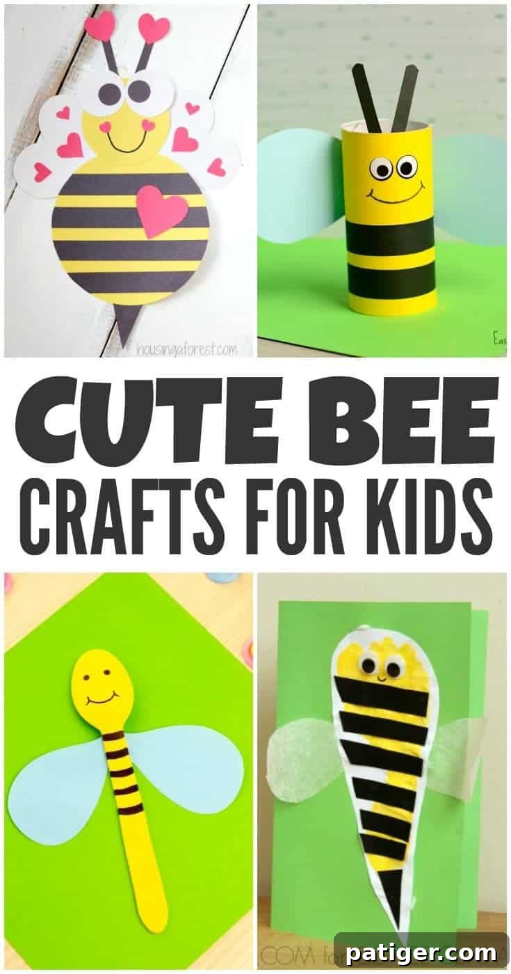Buzz-Worthy Bee Crafts for Kids 2 Cute bee crafts for Kids Pin collage image showcasing various bumble bee craft ideas.