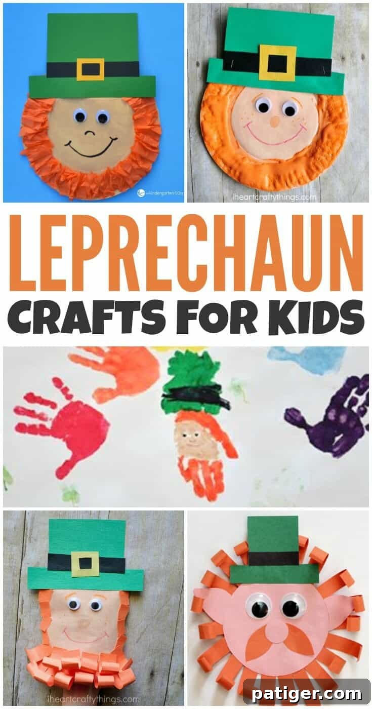 Whimsical Leprechaun Projects for Little Ones 2 Leprechaun Crafts for Kids Pinterest Collage Image featuring various DIY leprechaun projects.