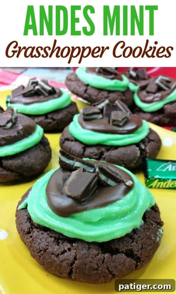 Andes Mint Grasshopper Cookies. A plate of perfectly frosted chocolate mint cookies.