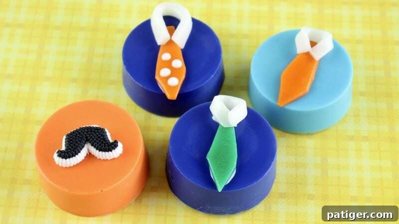 Father's Day Dipped Oreo Delights 11 A delightful collection of Father's Day chocolate-covered Oreos, half featuring whimsical mustaches and the other half dapper ties, perfect for celebration.