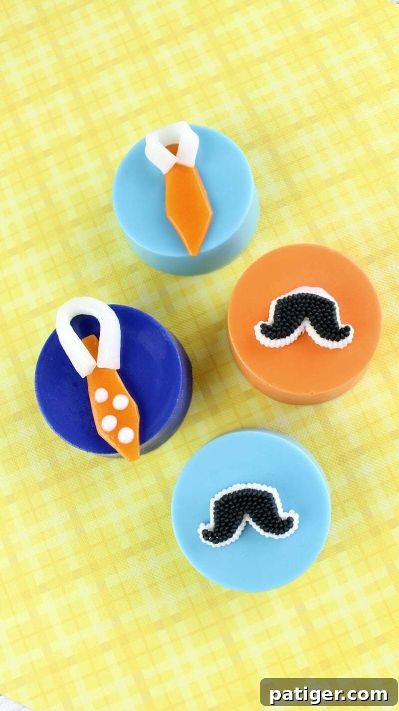Father's Day Dipped Oreo Delights 14 Delight Dad this Father's Day with easy, no-bake Chocolate Covered Oreos featuring fun mustache and tie decorations. A perfect homemade treat!