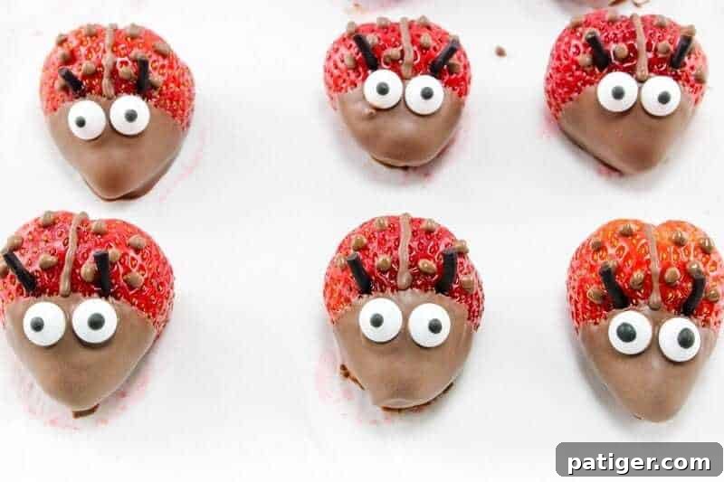 Ladybug berries with black licorice antennae sticking out the top.