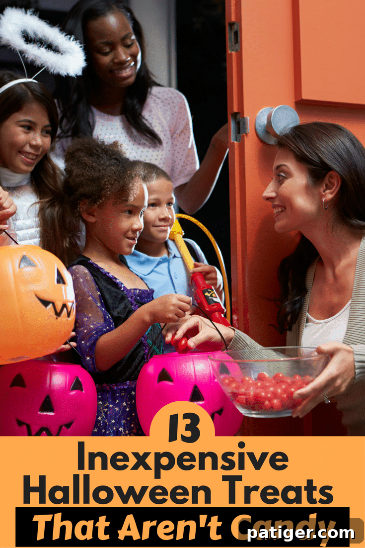 13 Clever & Cheap Non-Candy Halloween Surprises 2 13 inexpensive Halloween treats that are not candy, perfect as allergy-free options for Trick-or-Treaters participating in the Teal Pumpkin Project. These non-food alternatives make Halloween inclusive and fun for kids with food allergies.