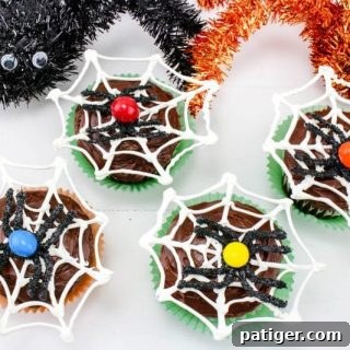 Make Halloween spiderweb cupcakes with chocolate spiders for Halloween! Just follow this easy recipe tutorial. 
