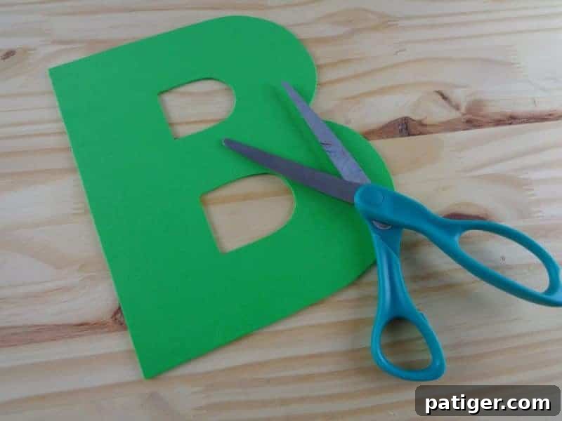 Second step for the Letter B craft: Trace the letter B onto craft foam.