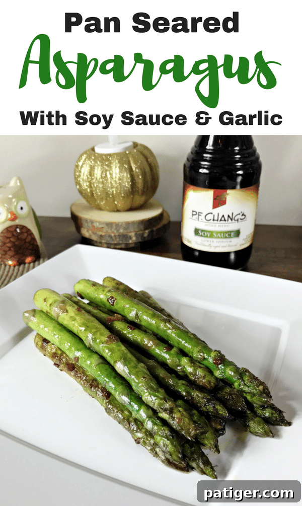 Garlic Soy Seared Asparagus 12 Pan seared asparagus with garlic and soy sauce.