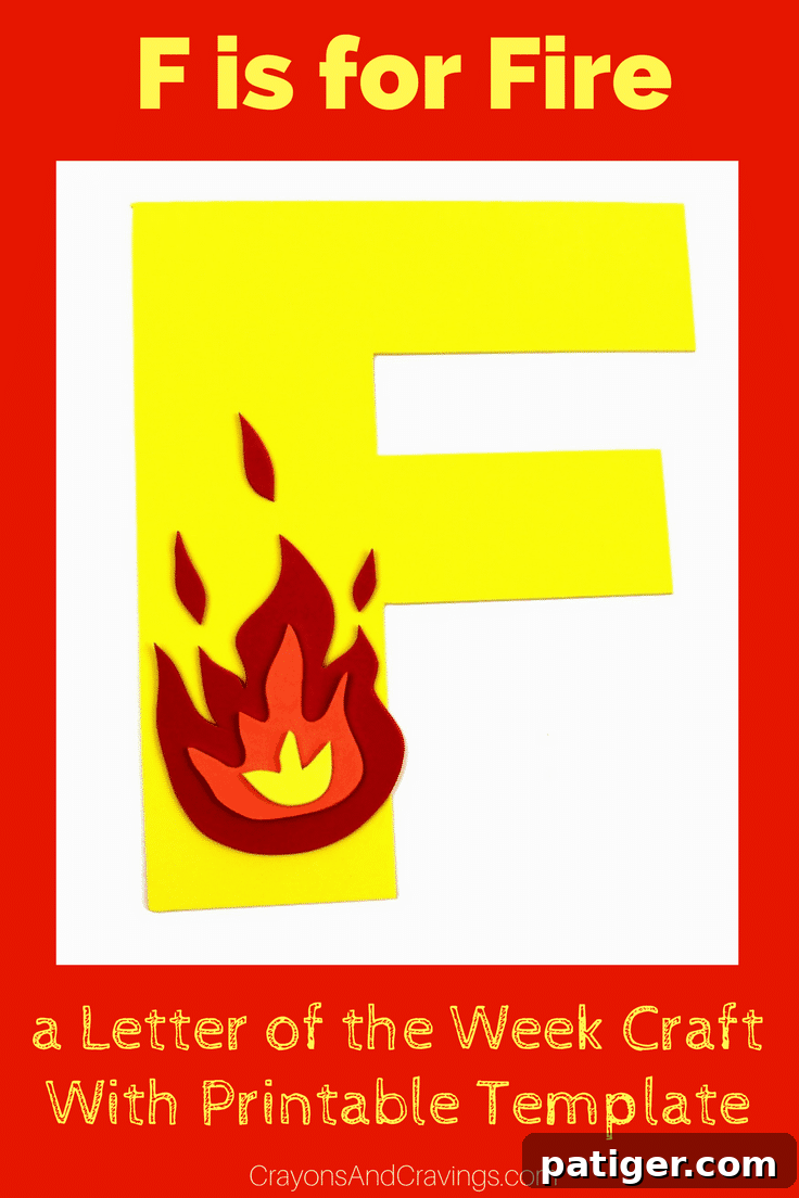 Engaging Letter F is for Fire craft with a printable template, perfect for developing letter recognition in young children.