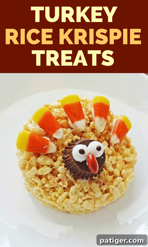 Long-format image for Pinterest showing Rice Krispie Turkey Treats, designed for easy pinning and future reference