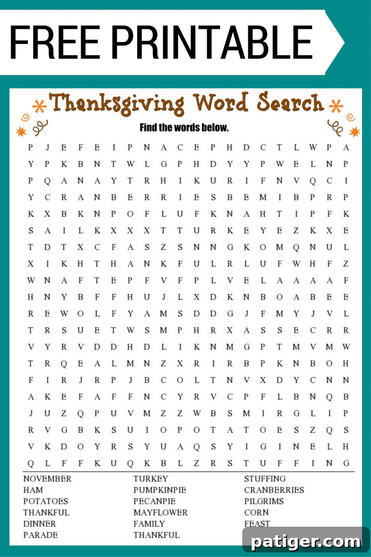 Festive Thanksgiving Word Search 2 Free Thanksgiving Word Search printable with 16 Thanksgiving themed vocabulary words. Perfect as a fun Thanksgiving activity for the classroom or as a fun activity at home.