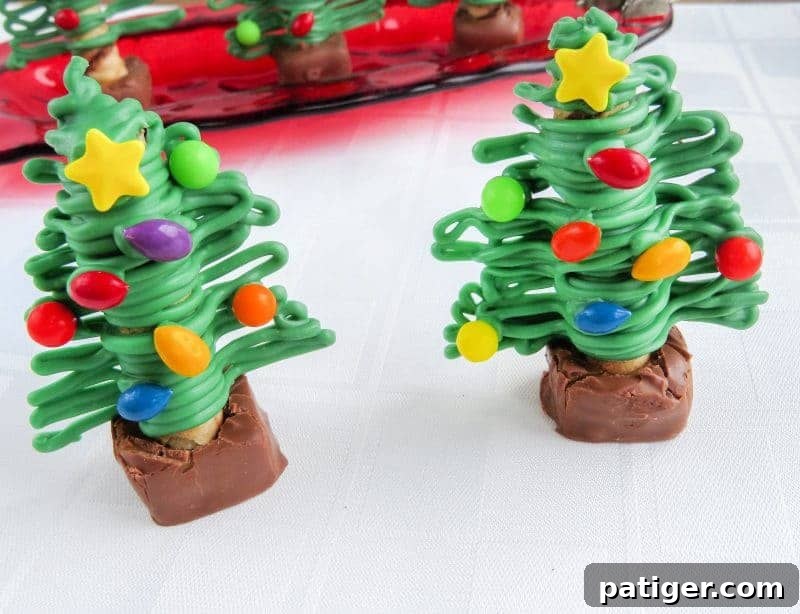 Finished chocolate Christmas trees ready to be enjoyed.
