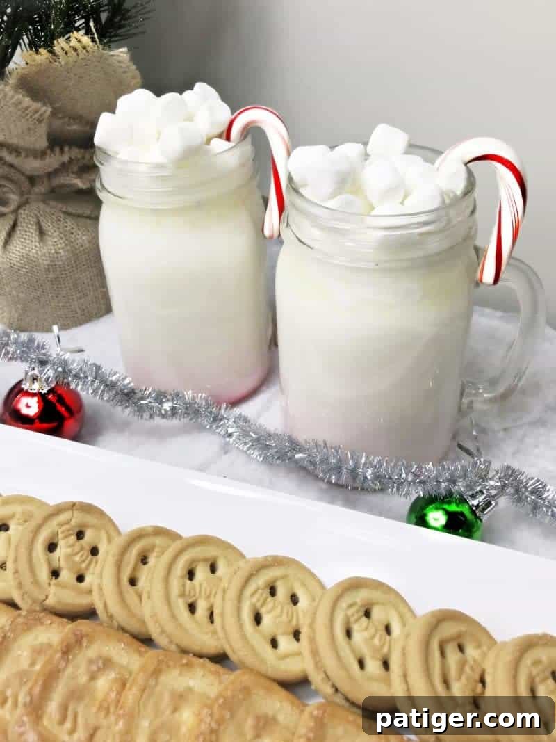 A inviting close-up of a white hot chocolate mug next to a stack of Mulino Bianco cookies, ready to be enjoyed.