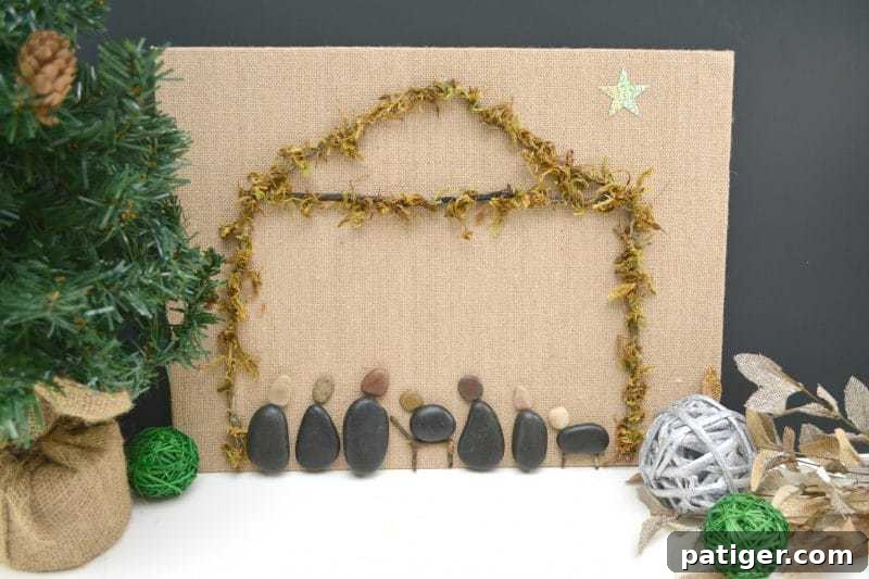 Pebble Art Nativity Canvas 2 Families can create a meaningful Rock Nativity Canvas together, a DIY Christmas craft that highlights the true meaning of Christmas and becomes a cherished keepsake for years to come.