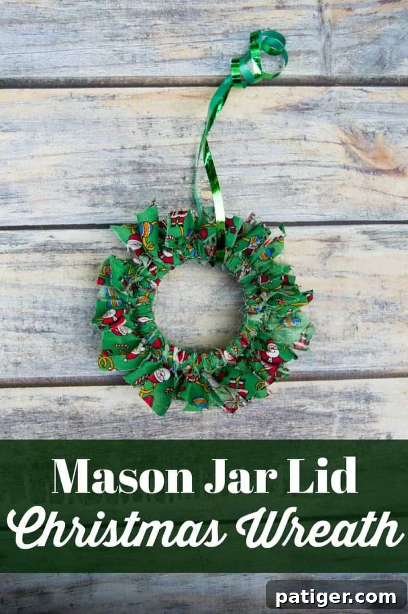 Mason canning jar lid Christmas wreath ornaments are great for giving your tree that homemade rustic feel, and can be customized with any color fabric.