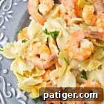 Delicious Instant Pot Shrimp Scampi, garnished with fresh parsley.