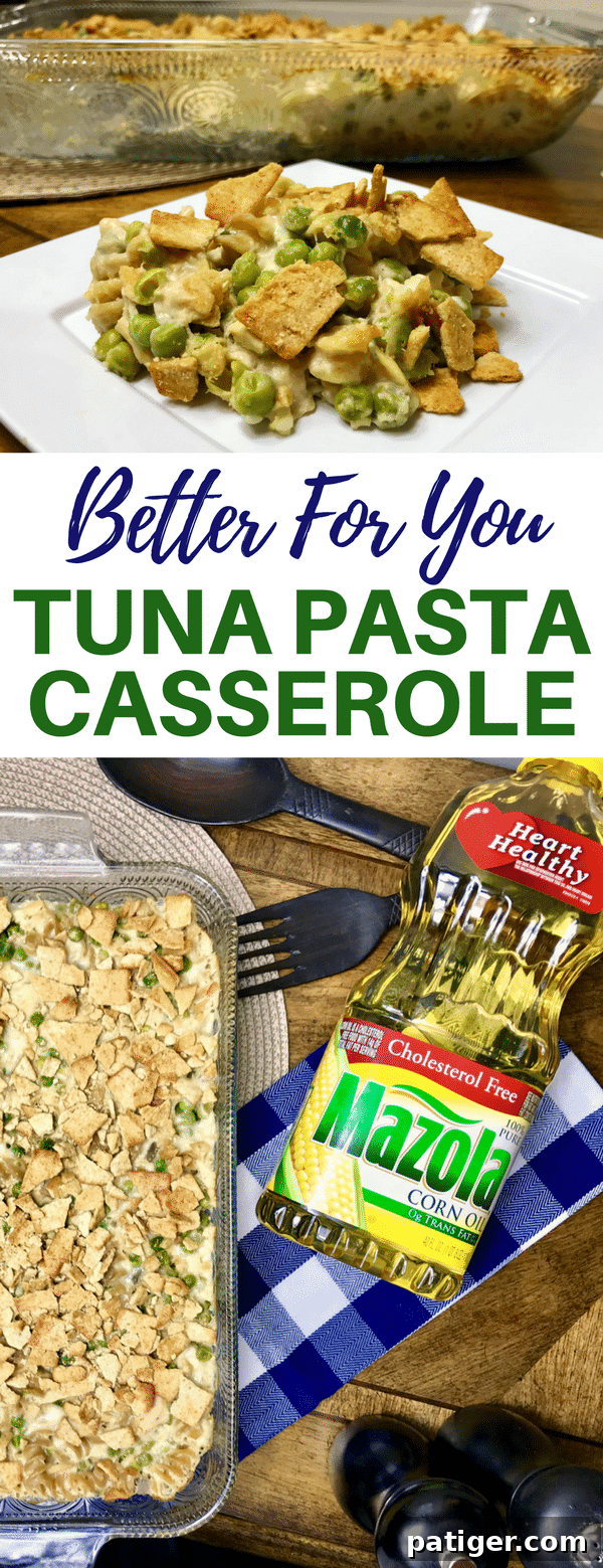 Guilt-Free Tuna Pasta Bake 9 A vibrant graphic promoting the better for you tuna pasta casserole recipe.