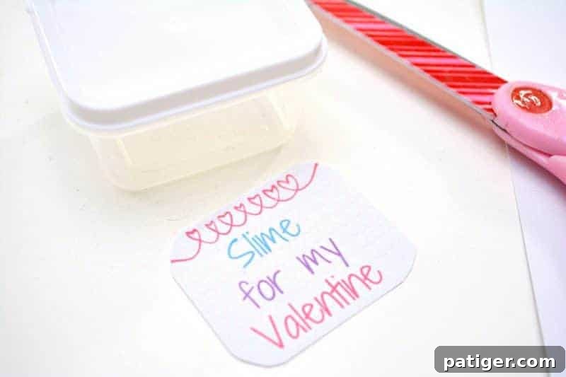 Sweetheart Slime Creation and Complimentary Gift Tags 7 Printing 'Slime for my Valentine' gift labels