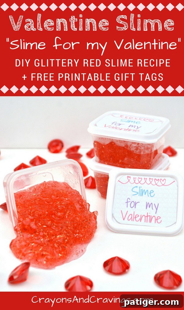 Sweetheart Slime Creation and Complimentary Gift Tags 11 Close-up of a finished Valentine's Day slime container with a 'Slime for my Valentine' label