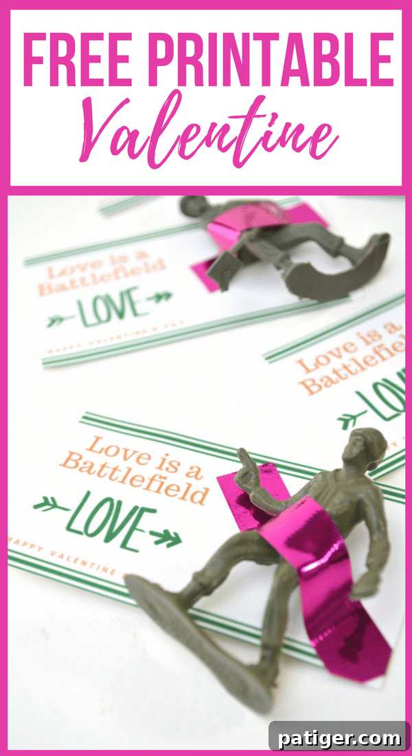 Heartwarming Heroics Free Printable Valentines for Kids 5 A collection of 'Love is a Battlefield' toy soldier Valentines, showcasing different washi tape designs.