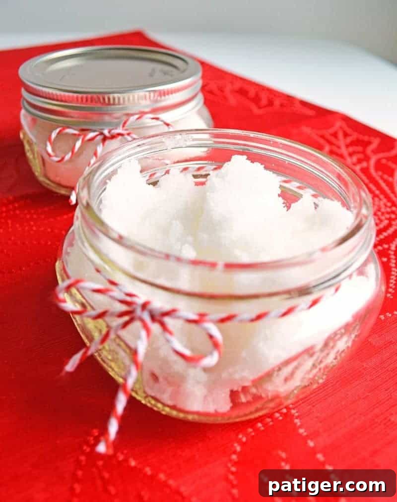 An incredibly easy 3-ingredient peppermint sugar scrub recipe for soft, smooth skin. Perfect for DIY holiday gifts or self-care during the festive season.