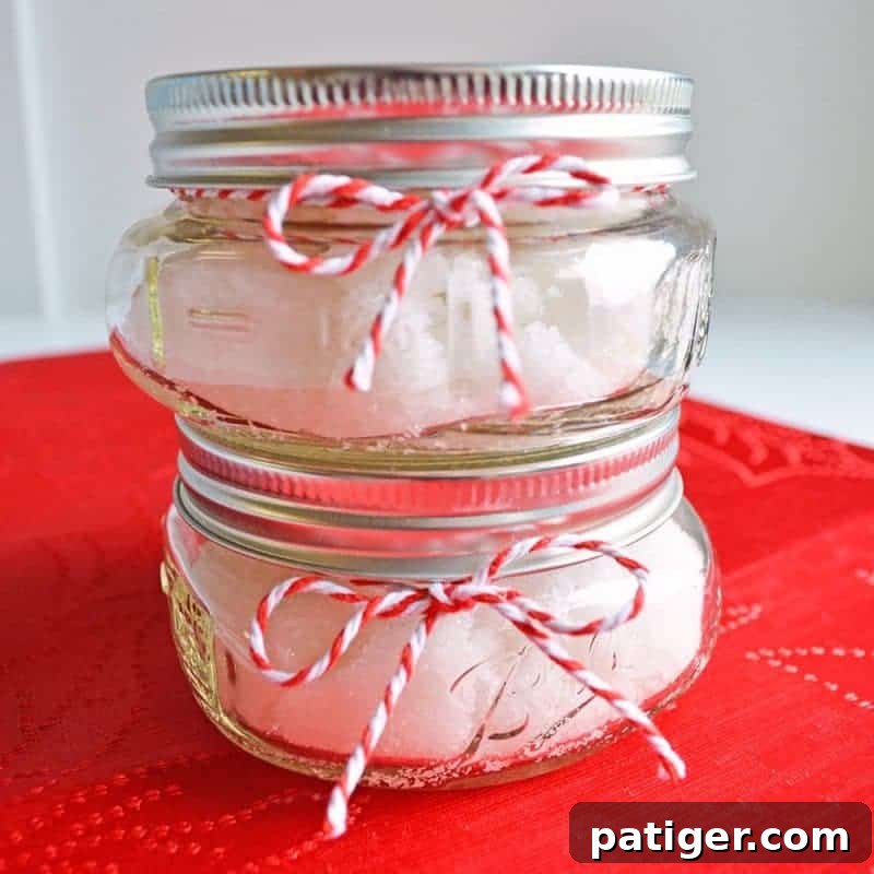 A simple yet elegant DIY peppermint sugar scrub, perfect for Christmas gifting or personal pampering. Made with just three ingredients.