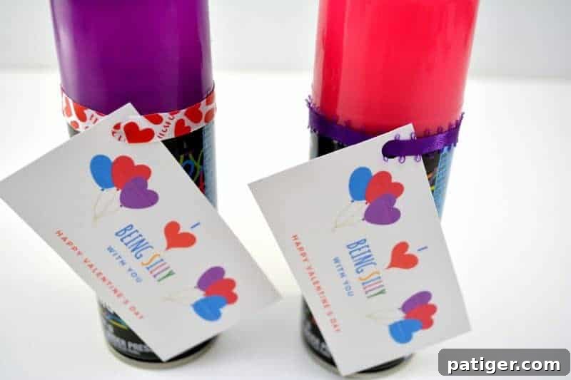 Step-by-step image showing a hole punch creating a hole in a Valentine tag