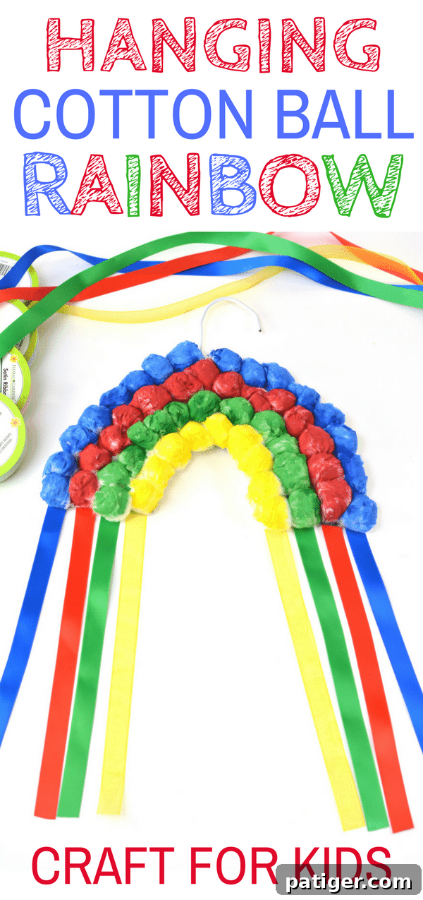 Pin to save: Hanging Cotton Ball Rainbow Craft for Kids