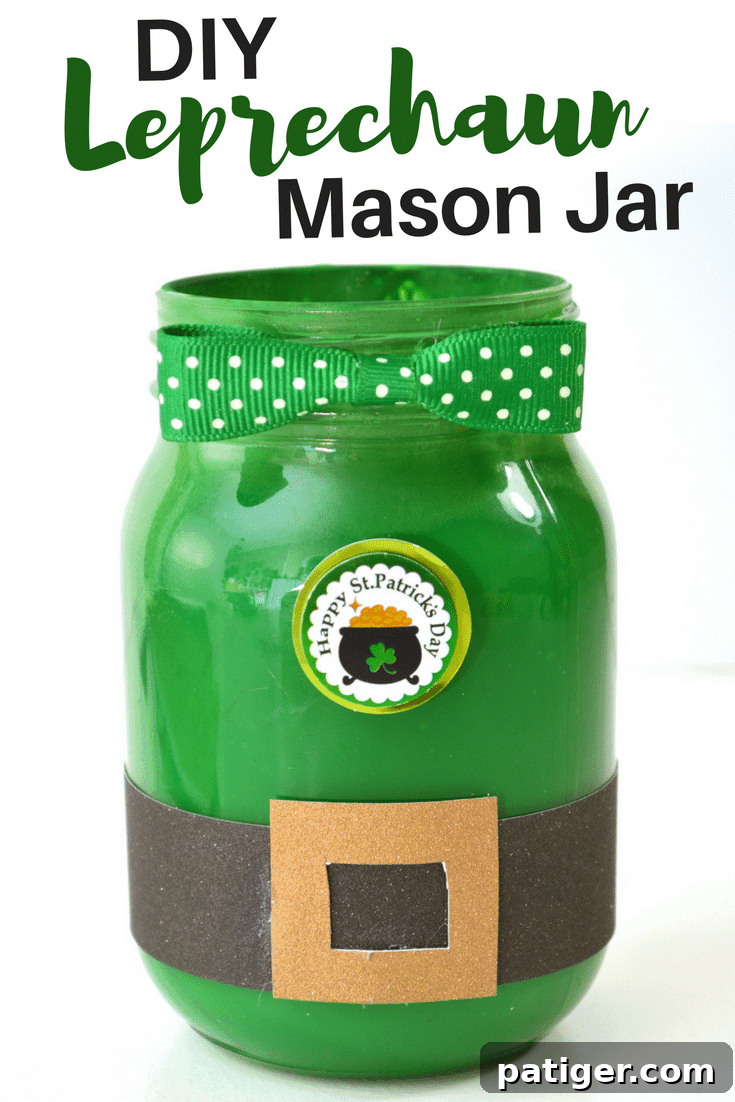 DIY Leprechaun Mason Jar St. Patrick's Day Craft Pinterest graphic