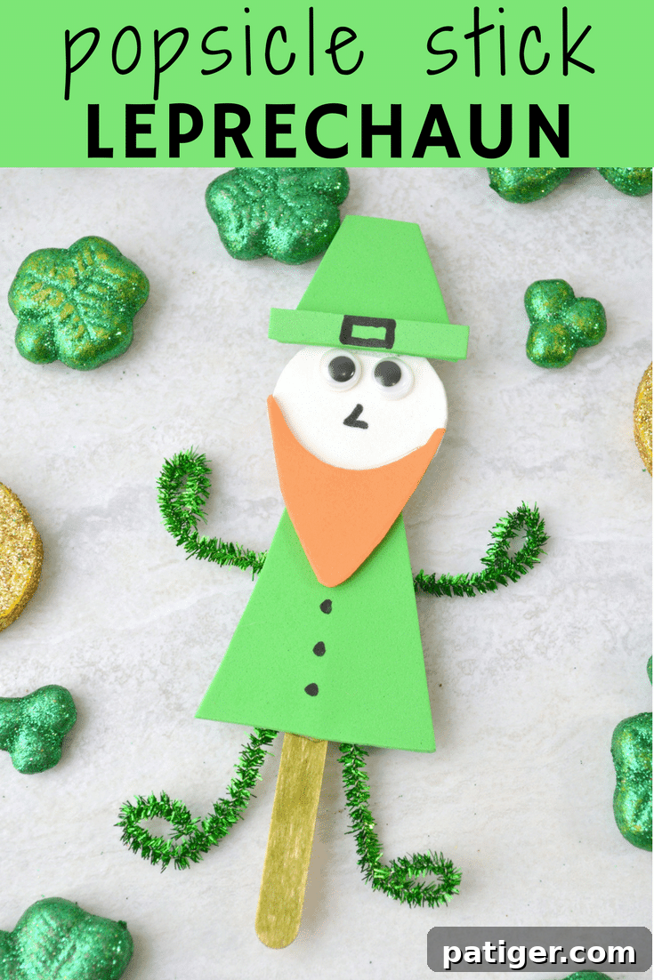 Craft a Lucky Leprechaun from Popsicle Sticks for St Patricks Day 18 A Pinterest-friendly graphic showcasing the completed Popsicle Stick Leprechaun Craft, perfect for saving and sharing for St. Patrick's Day inspiration.