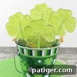 Green shamrock lollipop for St. Patrick's Day.