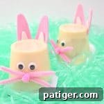 A small, charming Easter bunny pudding cup, perfect for a craft sharing feature.