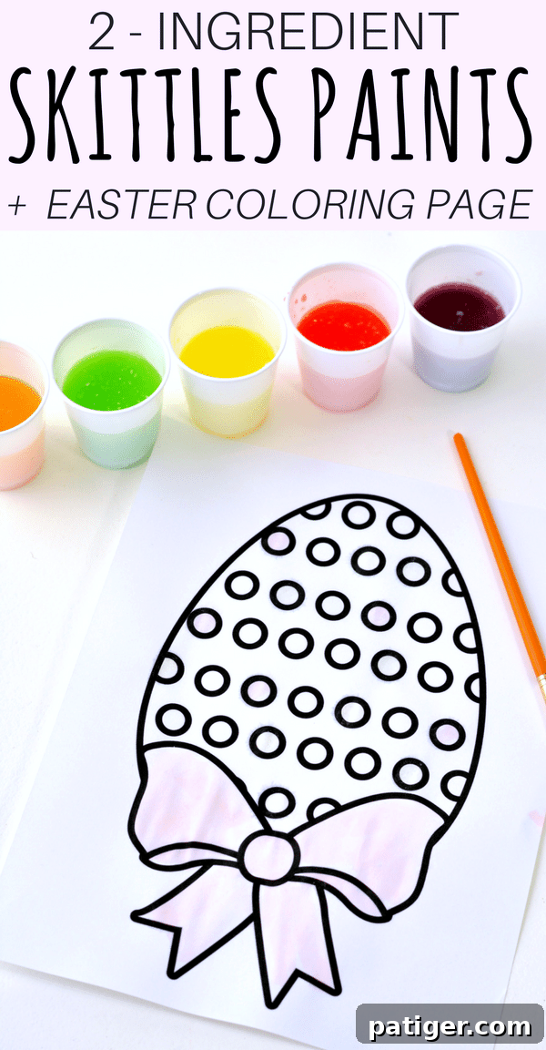 Looking for a fun Easter kids activity?! How about making 2-ingredient watercolor paint with Skittles candies?! See how to make skittles paints and download a free printable Easter egg coloring page.