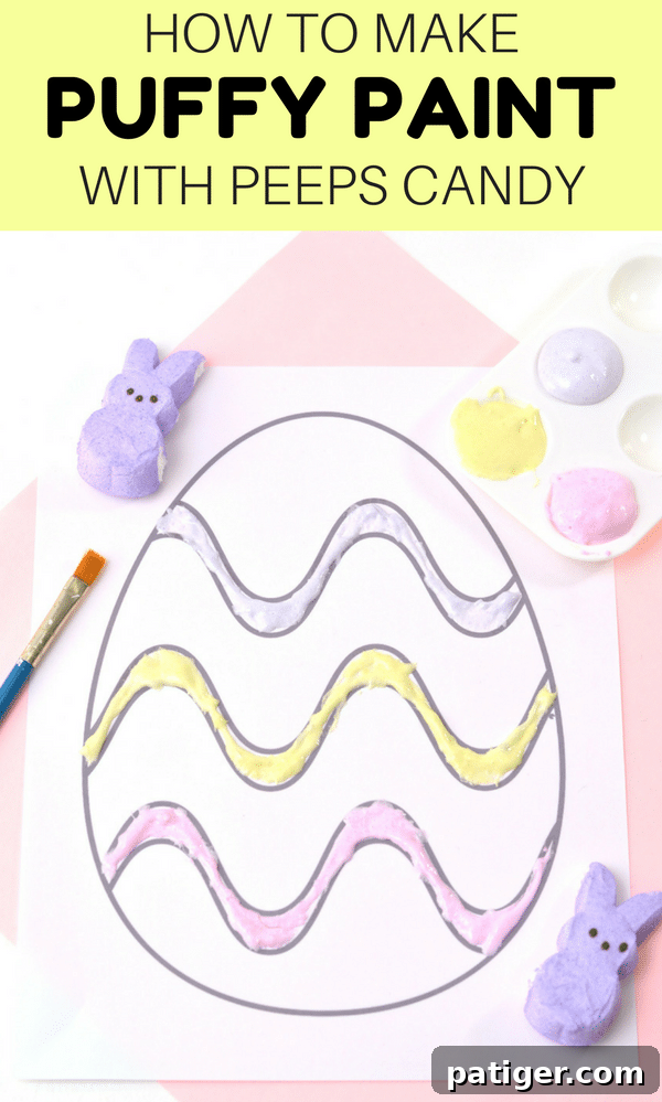 Pin this easy DIY Peeps puffy paint recipe for a fun Easter craft activity that uses marshmallow Peeps candy.