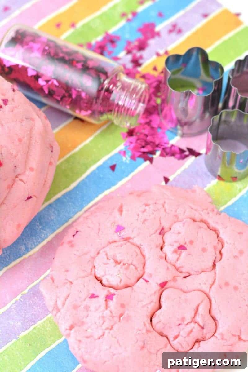 Pink Princess Sweet Dough Magic 3 Child's hands playing with vibrant pink princess playdough, illustrating its soft texture.