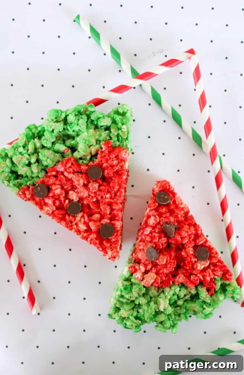 Watermelon Rice Krispies Treats are a fun and easy to make no-bake kids treat perfect for all your summer BBQs and birthday parties.