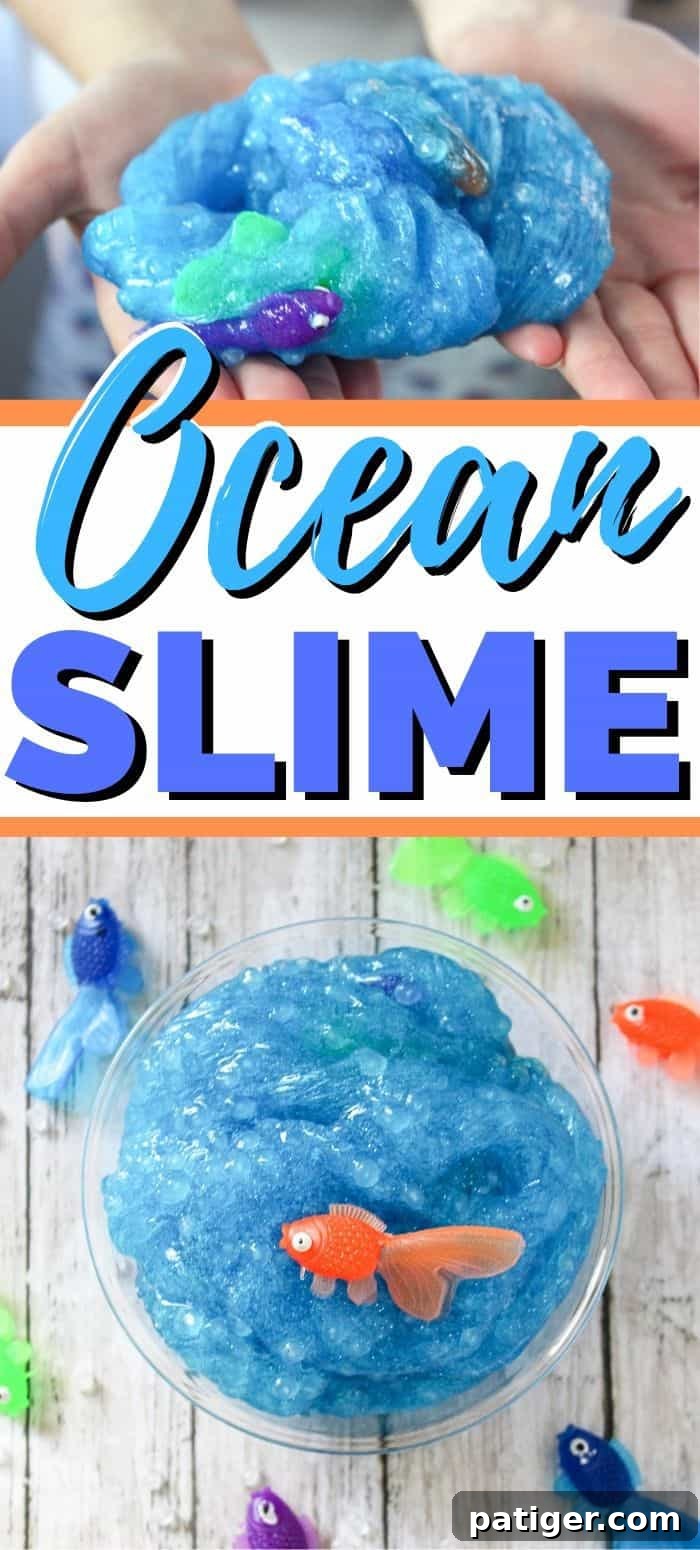 Pinterest graphic: Easy Borax-Free Under the Sea Ocean Slime Recipe for Kids, perfect for sensory play and summer fun.