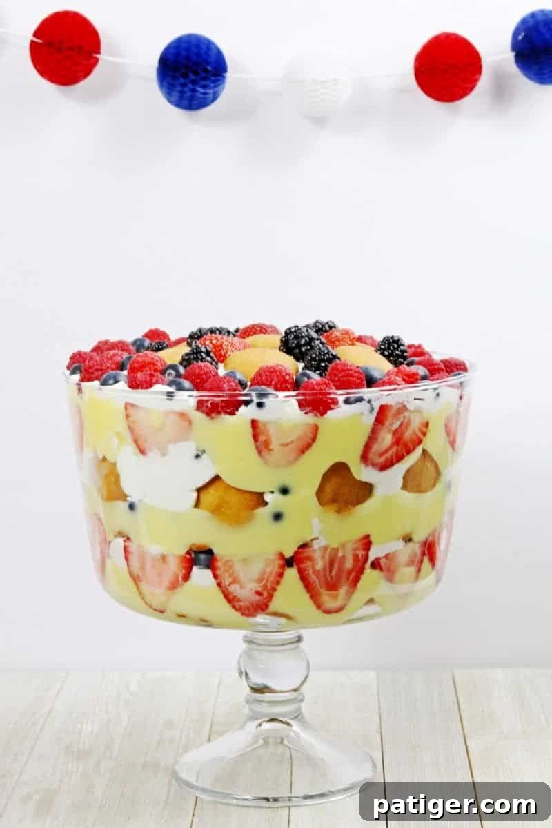 Stars and Stripes Berry Trifle 4 Ingredients for an easy berry trifle: Nilla Wafers, vanilla pudding mix, frozen whipped topping, and an assortment of fresh berries.