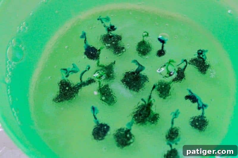 Step 4: Adding soap colorant to the slime mixture to achieve desired teal shade.