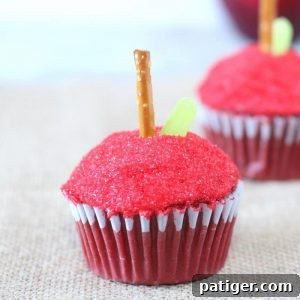 Sweet Start Apple Cupcakes 6 A perfectly decorated back to school apple cupcake on a white background