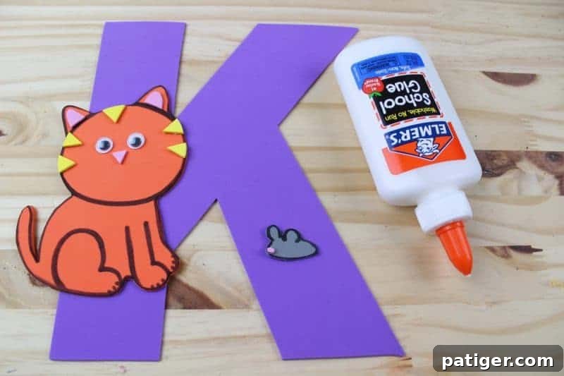 K Is For Kitten Craft Printable Learning Activity 9 Glue the kitten and the mouse onto the letter K