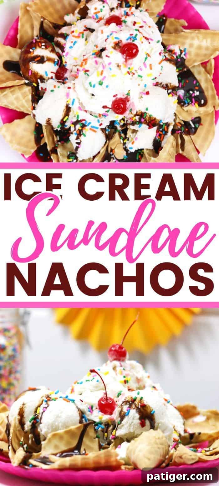Beat the Summer Heat with This Easy Ice Cream Treat 6 A Pinterest-optimized image showcasing an enticing Ice Cream Sundae Nachos platter with various toppings, alongside text prompting users to save the recipe for later, highlighting it as the best, quick, and easy summer family dessert.