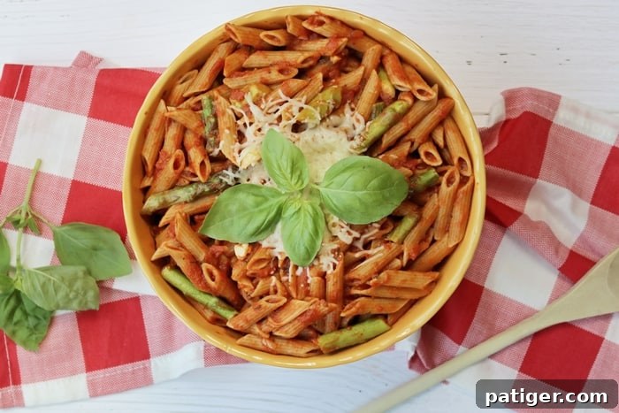 Vibrant Asparagus Whole Wheat Pasta 2 Whole wheat pasta with asparagus and marinara sauce is a quick and easy weeknight dinner option that the whole family will enjoy.