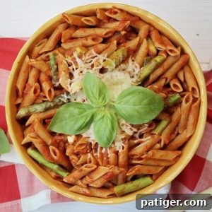 Vibrant Asparagus Whole Wheat Pasta 9 Whole wheat pasta with asparagus and marinara sauce is a quick and easy weeknight dinner option that the whole family will enjoy.