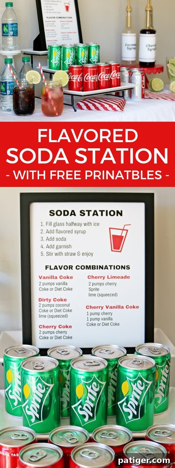 Level Up Your Party with a Custom Soda Bar 11 Set up a fun and interactive flavored soda station for your next party or special event with these valuable beverage station tips and free printable syrup bottle labels and a stylish soda station sign. Perfect for customized drinks!