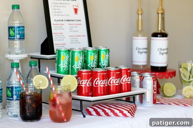Level Up Your Party with a Custom Soda Bar 8 Inspiring beverage station idea for a party, featuring customized sodas and thoughtful details.