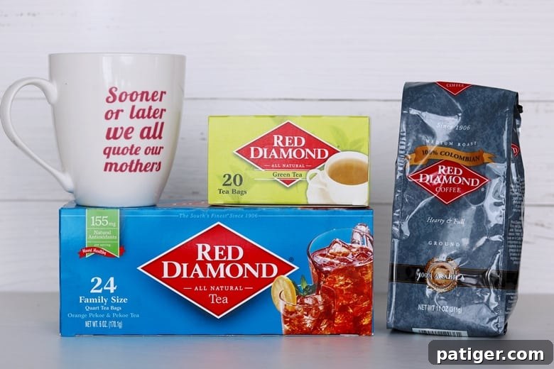 Crafting Care Get Well Gift Baskets 7 Red Diamond Green Tea, Red Diamond Black Tea, and Red Diamond Ground Colombian Coffee